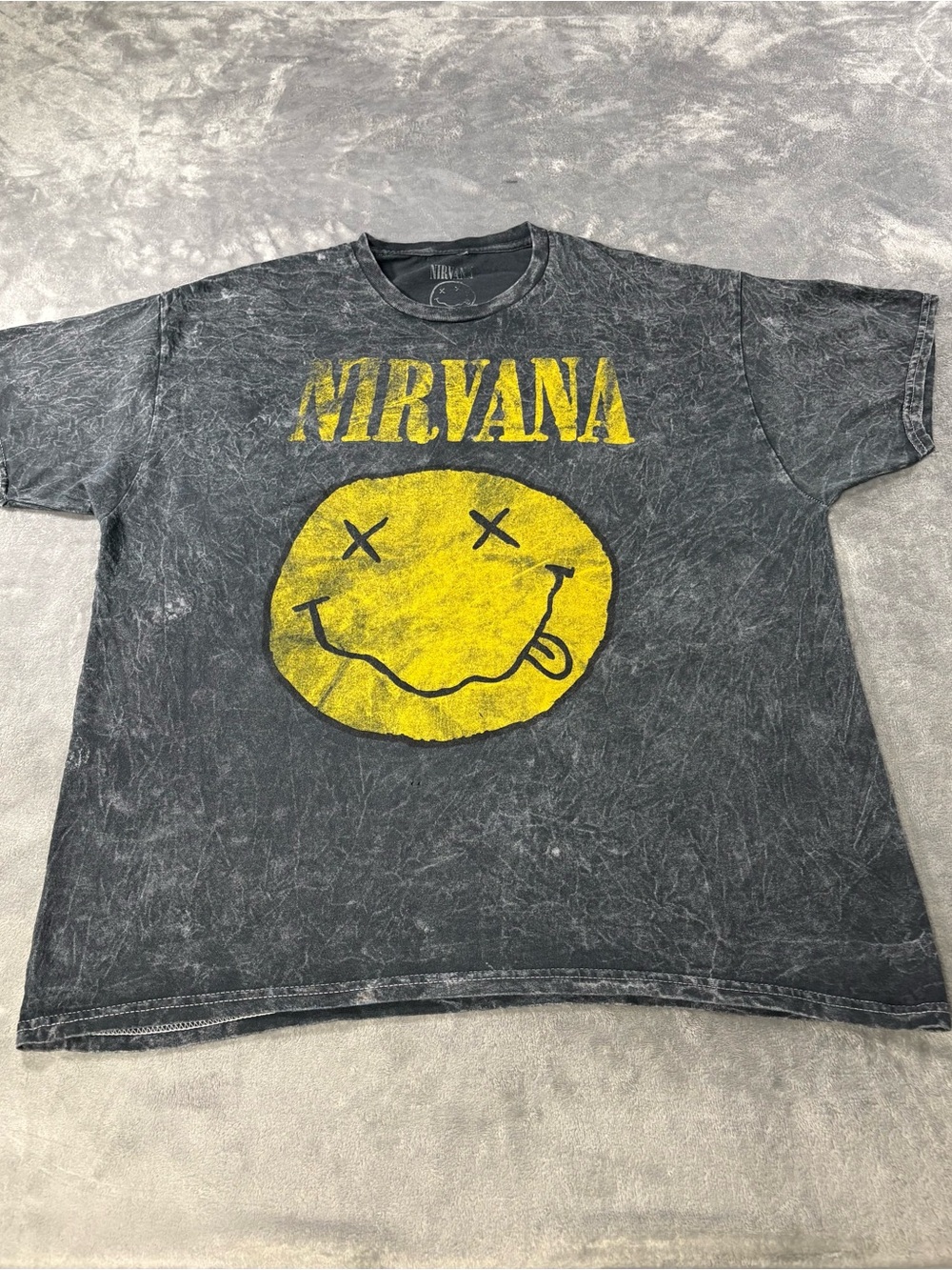 NIRVANA Black Tee with Yellow Smiley Graphic